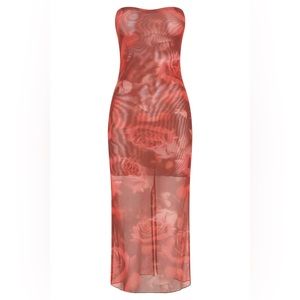 NWT Meshki Aphrodite Strapless Mesh Dress - Oversized Rose Print XXS